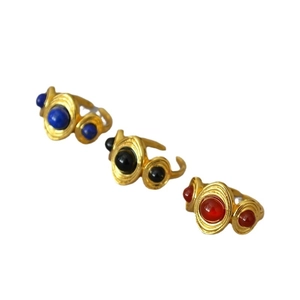 Vintage style gold-plated brass rings with colorful agate and lapis lazuli stones