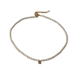 Freshwater pearl necklace with gold evil eye pendant and adjustable extender chain