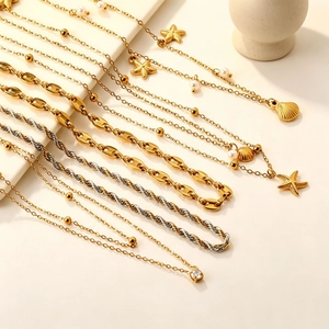 Collana In Acciaio Inossidabile Di Moda Con Ciondolo Conchiglia Stella Marina Perla Artificial Zircone Catena Oro Strati Per Donne