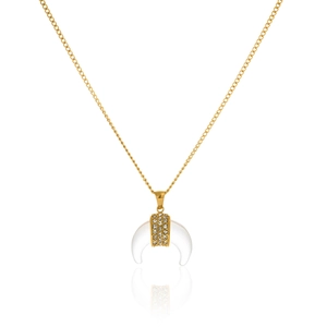 18k gold plated moon pendant necklace with white resin and sparkling zircon crystals