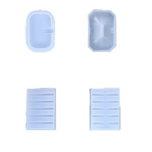 Set of four light blue silicone soap dish molds in various shapes for DIY resin casting