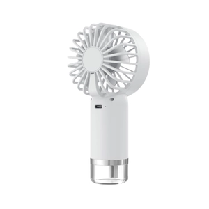 Portable handheld misting fan with USB-C port and water tank in pearl white finish