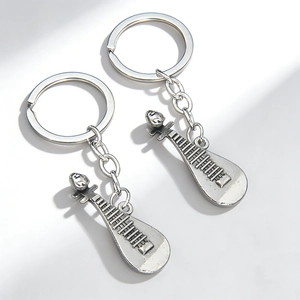 Vintage Alloy Pipa Musical Instrument Shape Keychain Silver Rhinestone Lute Key Ring Bottle Opener Music Lovers Gift Bag Pendant