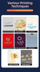 Macro display of custom printing techniques including hot stamping, silk screen, and embroidery