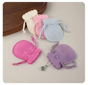 Micro-fiber drawstring jewelry pouches with scalloped edges in multiple colors for necklaces
