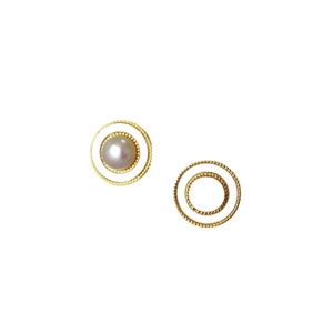 Elegant French 925 silver round stud earrings with freshwater pearls and gold beaded frame