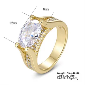 Close-up of S925 sterling silver ring featuring a large 12x8mm oval zircon stone