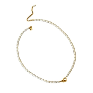 Elegant French style rice pearl necklace with gold double ring clasp and lobster closure
