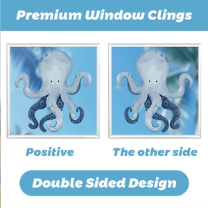 Detailed view of double-sided cartoon octopus static window cling for glass decor