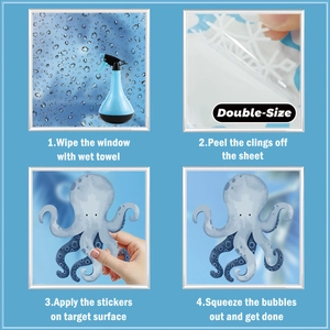 Detail of octopus glass sticker showing double-sided design and installation guide
