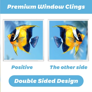 Double-sided tropical angelfish window cling with vibrant yellow and blue patterns