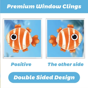 Double-sided cartoon clownfish static window cling for beach themed glass decoration