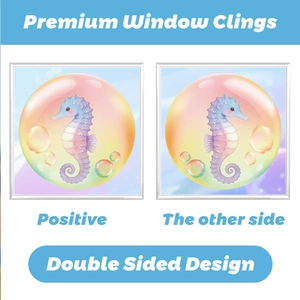 Double-sided seahorse static window decal with watercolor finish for glass surfaces