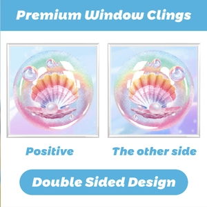 Double sided iridescent seashell and pearl static window clings showing same color design