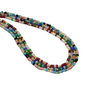 Multilayer colorful beaded bohemian necklace with gold metallic spacer beads for women