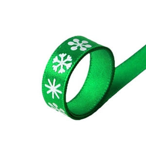 Ruban de Noël vert avec flocons de neige blancs pour décoration de boîtes cadeaux