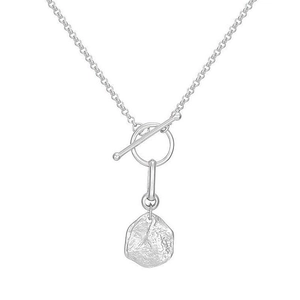 Minimalist S925 silver OT toggle necklace with hammered irregular pendant on white background