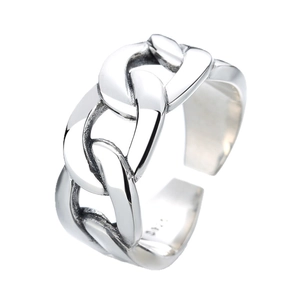Bague chaîne Cubaine épaisse en argent sterling S925 ajustable pour femme style rétro