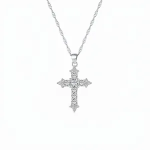 S925 Sterling Silver Cross Necklace For Women Dainty Zirconia Inlaid Pendant Clavicle Chain Religious Jewelry Gift