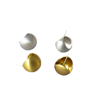 Minimalist brushed gold and silver hollow hemisphere stud earrings for women