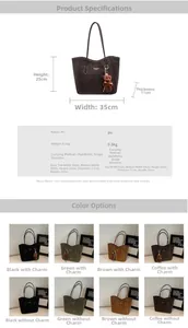 Size guide for large PU leopard tote showing 35cm width, 25cm height and color options