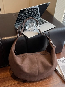 Minimalist brown suede oversized hobo dumpling bag for autumn winter fashion styles