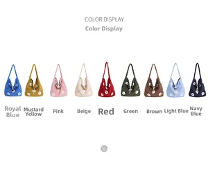 Overview of nine plush tote bags with floral embroidery in various vibrant colors