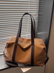 Vintage PU Leather Large Capacity Tote Bag For Women Retro Stitching Shoulder Travel Bag With Adjustable Strap Commuting