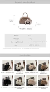 Tableau détaillé des dimensions et couleurs du sac à main en peluche avec lapin mignon