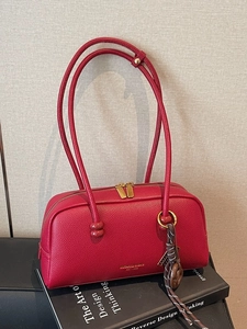 Retro Women Litchi Grain PU Leather Bowling Bag Solid Color Shoulder Armpit Bag Zipper Closure Fashion Boston Handbag For Women