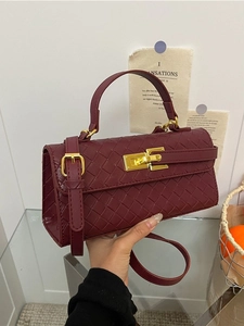 Borsa a Tracolla Intrecciata in Pelle PU Retro da Donna Con Chiusura a Scatto in Oro Borsa a Mano Minimalista alla Moda