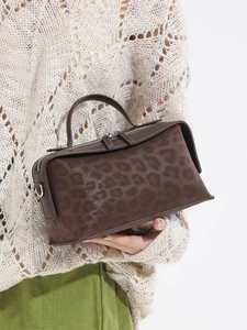 Brown leopard print tote bag with double zippers and top handle for women's daily commute