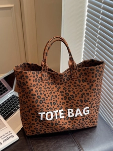 Stylish large leopard print canvas tote bag for women with TOTE BAG print