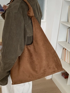 Women Large Capacity Tote Bag Suede Texture PU Leather Shoulder Bag With Knot Strap Retro Underarm Bag For Daily Commuting