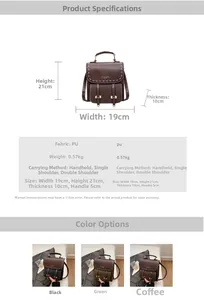 Mini PU leather backpack dimensions 19x21x10cm showing size details and multiple colors