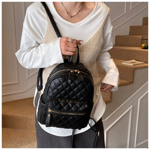 Détail du mini sac à dos matelassé noir avec fermetures éclair dorées et aspect luxe