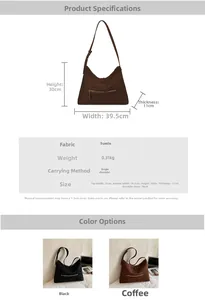 Detailed size guide and specifications for the suede leather hobo tote handbag