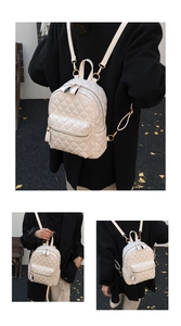 Trois vues d'un mini sac à dos en cuir PU matelassé crème avec fermetures dorées