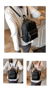 Détails du mini sac à dos noir matelassé avec fermetures éclair dorées et coutures chic