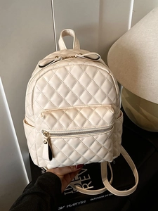 Korean Style Rhombic Quilted PU Leather Mini Backpack For Women Solid Color Small Trendy School Bag Gold Hardware Handbag
