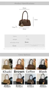 Detailed size specifications and color options for the vintage Boston shoulder bag