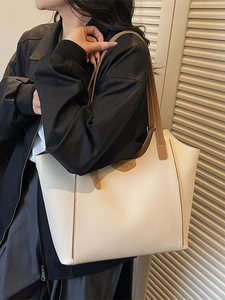 Large Capacity PU Leather Tote Bag For Women Fashion Stitched Spliced Commuter Shoulder Bag Handbag Casual Office Bag