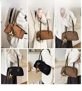 Lifestyle shots of vintage high-capacity underarm bag in black and brown finishes