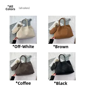 Detail view of large tote bag set with matching pouch in four classic color options