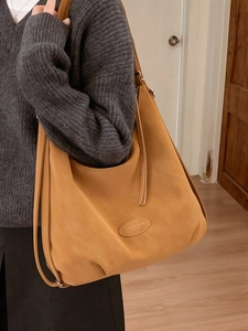 Women Minimalist Large Capacity Tote Bag Faux Leather Solid Color Retro Hobo Shoulder Bag For Daily Commuting Office Top Handle Bag