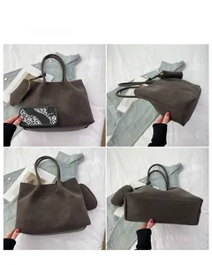 Detail view of large capacity tote bag from four angles with matching zipper coin purse