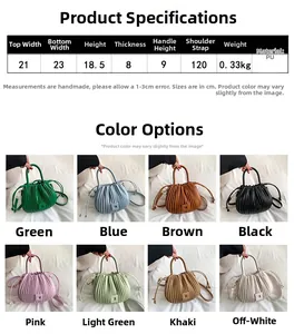 Tableau des tailles et choix de couleurs pour ce sac seau élégant en cuir PU