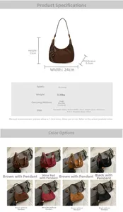 Tabella taglie e specifiche per borsa hobo in pelle scamosciata in quattro colori