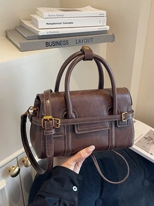 Vintage Women PU Leather Crossbody Handbag Contrast Stitching Golden Hardware Shoulder Square Bag For Daily Commute Fashion Satchel