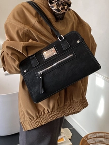 Sac fourre-tout noir mat rétro à grande capacité avec bretelles pour le bureau